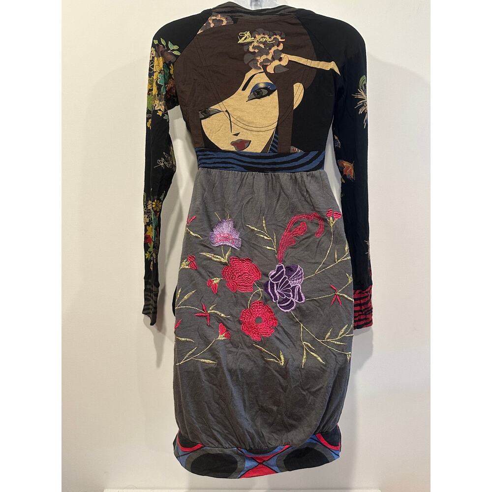 Desigual Vintage Y2K Geisha Pop Art Graphic Bubble Hem Long Sleeve Dress S - Picture 3 of 9